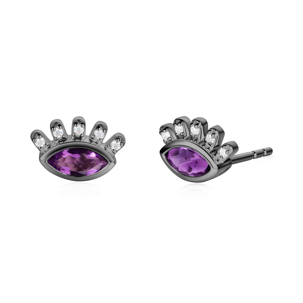 Amethyst Evil Eye Stud Earrings - LUO Jewelry #metal_black finish sterling silver