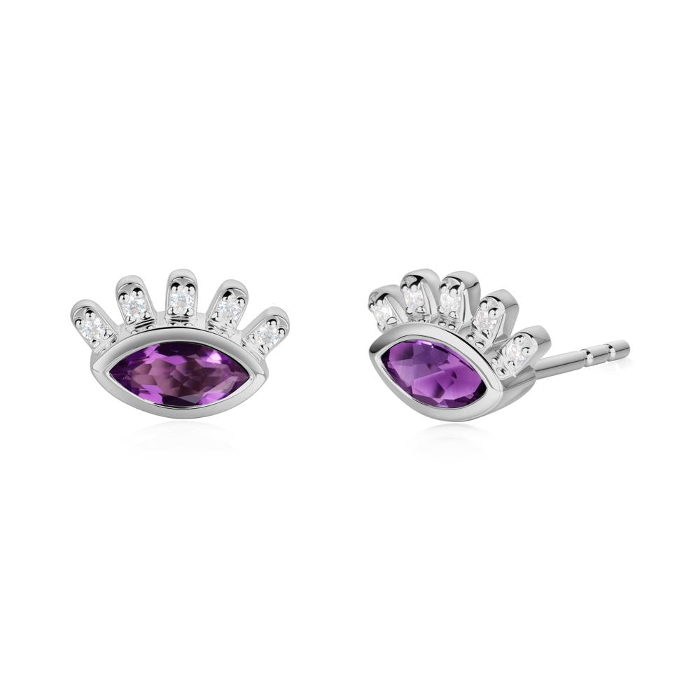 Amethyst Evil Eye Stud Earrings - LUO Jewelry #metal_platinum