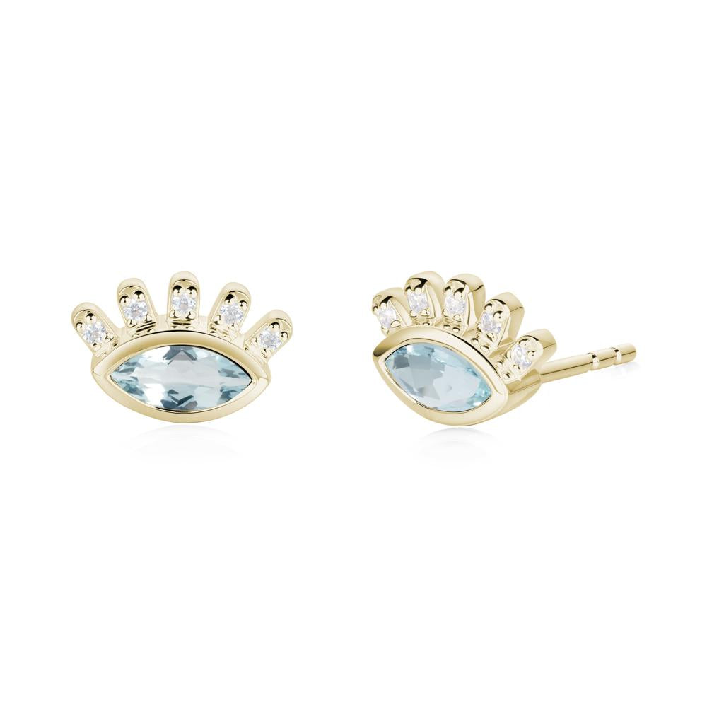Aquamarine Evil Eye Stud Earrings - LUO Jewelry #metal_14k yellow gold