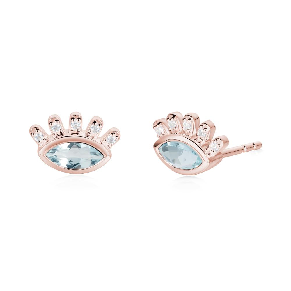 Aquamarine Evil Eye Stud Earrings - LUO Jewelry #metal_18k rose gold