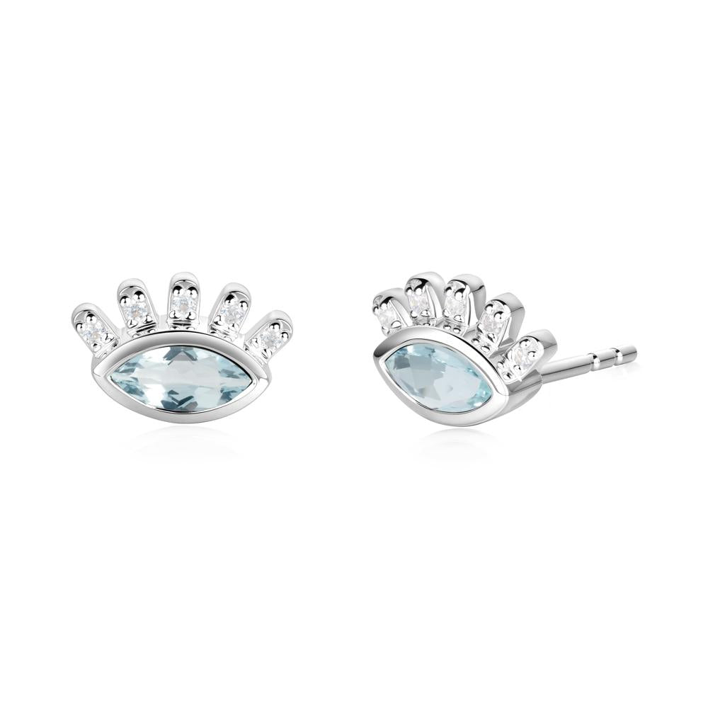 Aquamarine Evil Eye Stud Earrings - LUO Jewelry #metal_18k white gold