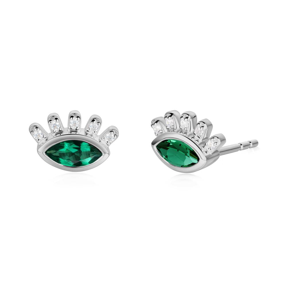 Emerald Evil Eye Stud Earrings - LUO Jewelry #metal_platinum