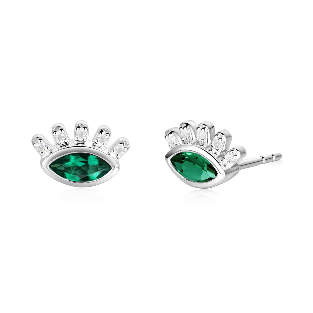 Emerald Evil Eye Stud Earrings - LUO Jewelry #metal_sterling silver