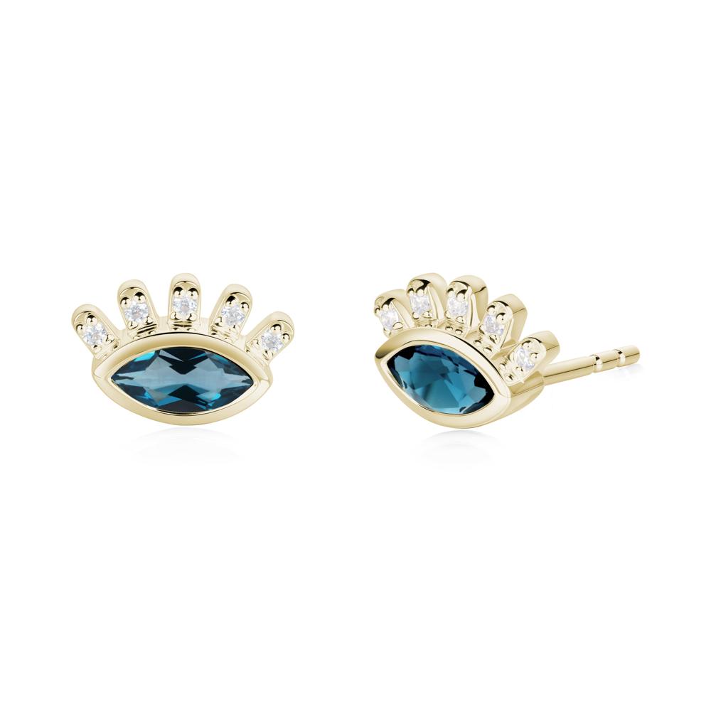 Evil Eye Marquise London Blue Topaz Earrings - LUO Jewelry #metal_14k yellow gold