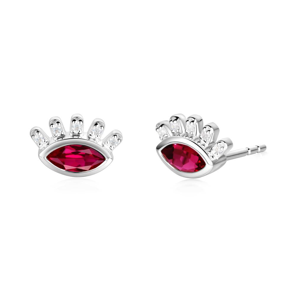Ruby Evil Eye Stud Earrings - LUO Jewelry #metal_14k white gold