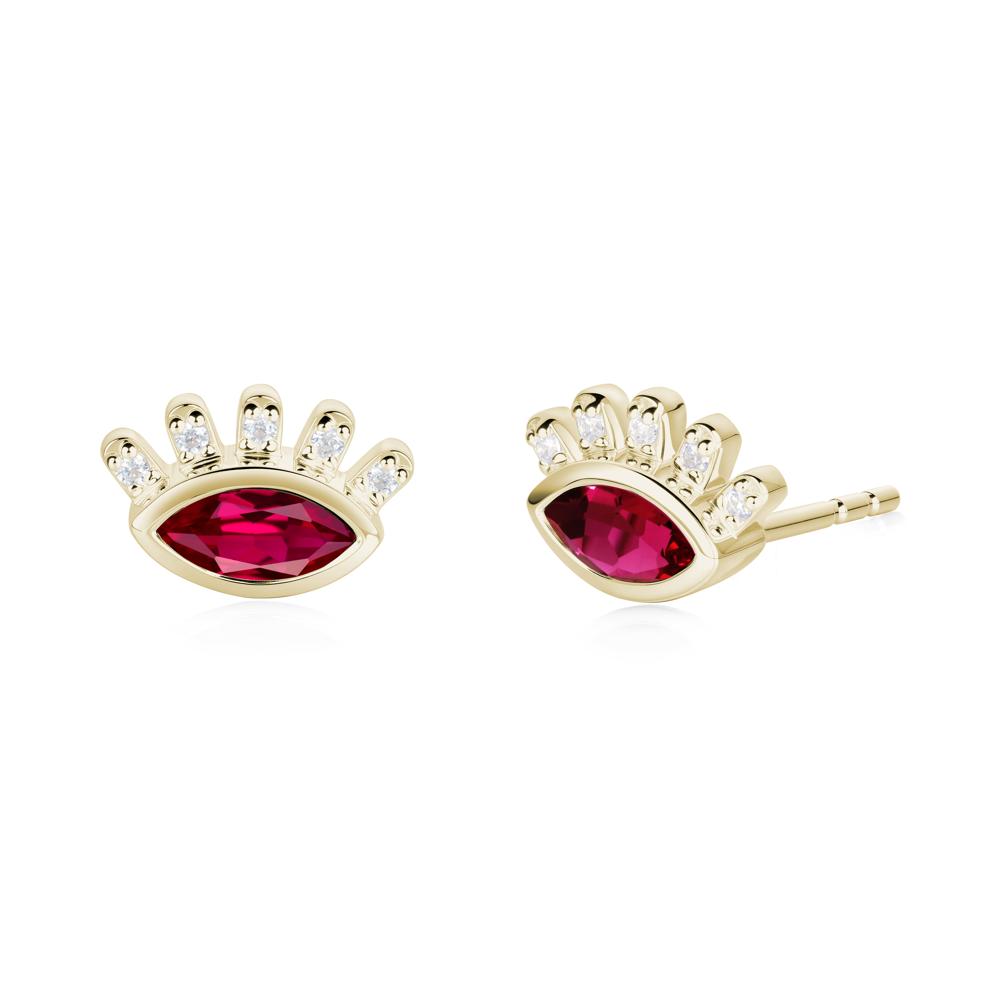 Ruby Evil Eye Stud Earrings - LUO Jewelry #metal_14k yellow gold