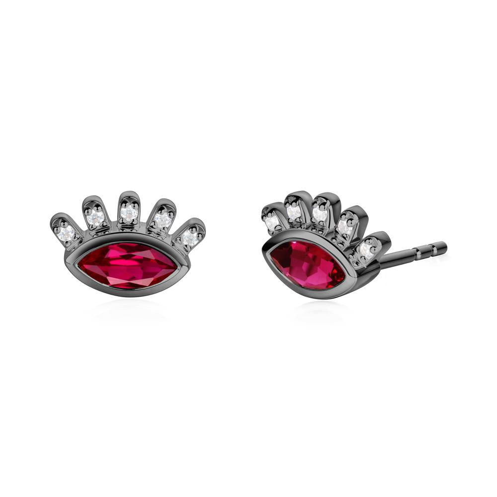 Ruby Evil Eye Stud Earrings - LUO Jewelry #metal_black finish sterling silver