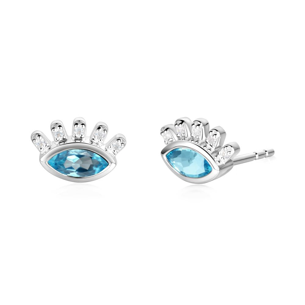 Swiss Blue Topaz Evil Eye Stud Earrings - LUO Jewelry #metal_14k white gold