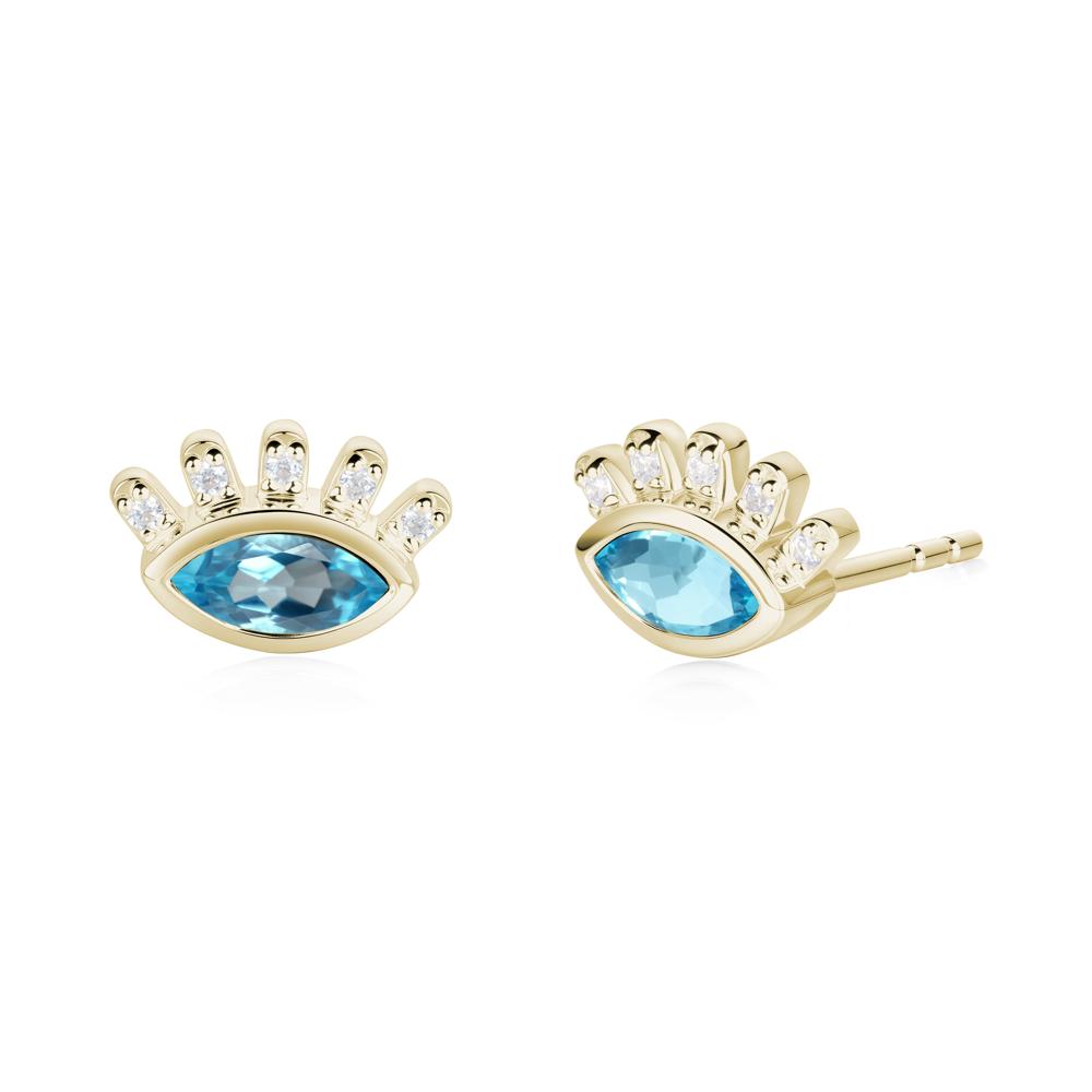Swiss Blue Topaz Evil Eye Stud Earrings - LUO Jewelry #metal_14k yellow gold