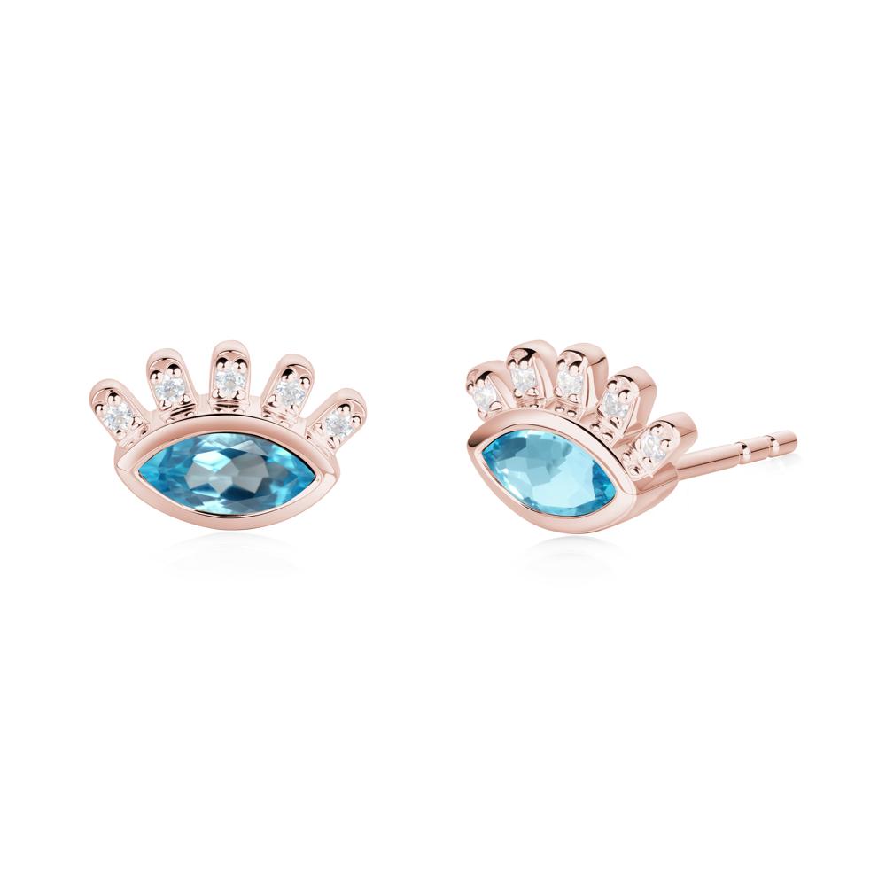 Swiss Blue Topaz Evil Eye Stud Earrings - LUO Jewelry #metal_18k rose gold