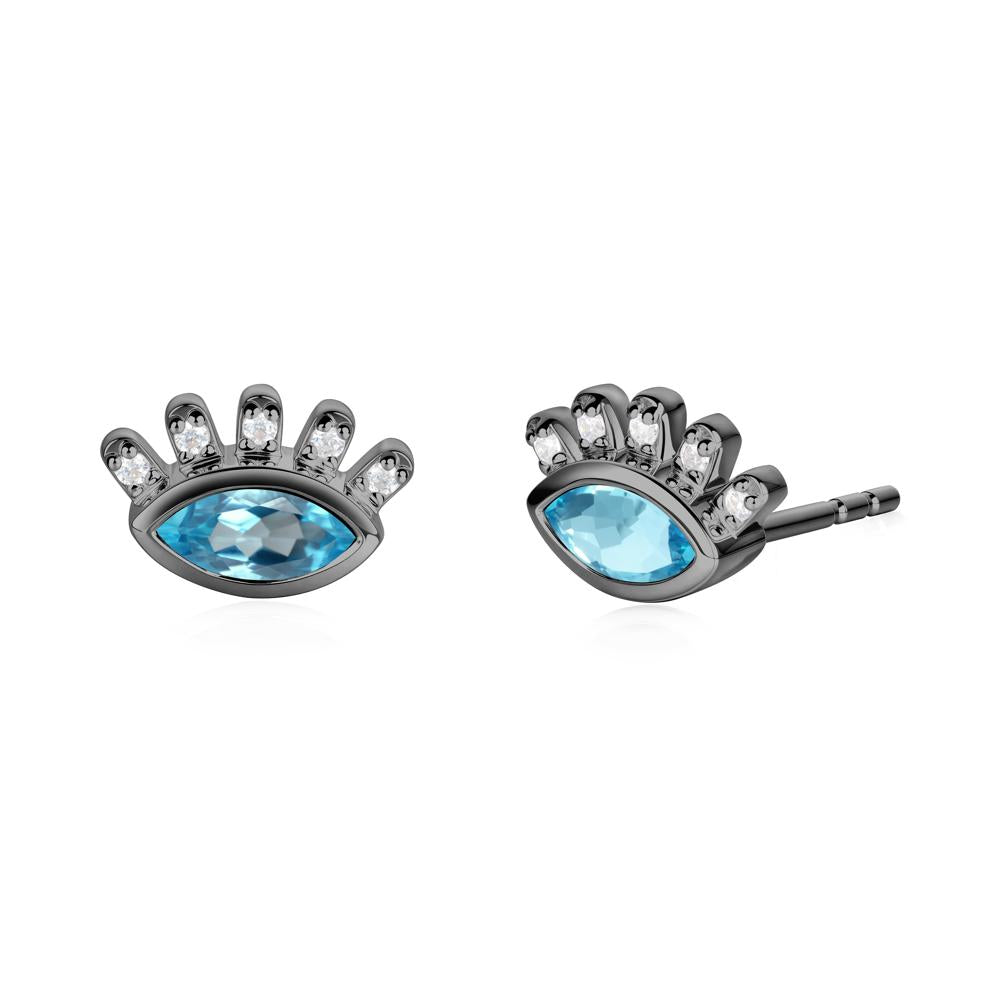 Swiss Blue Topaz Evil Eye Stud Earrings - LUO Jewelry #metal_black finish sterling silver