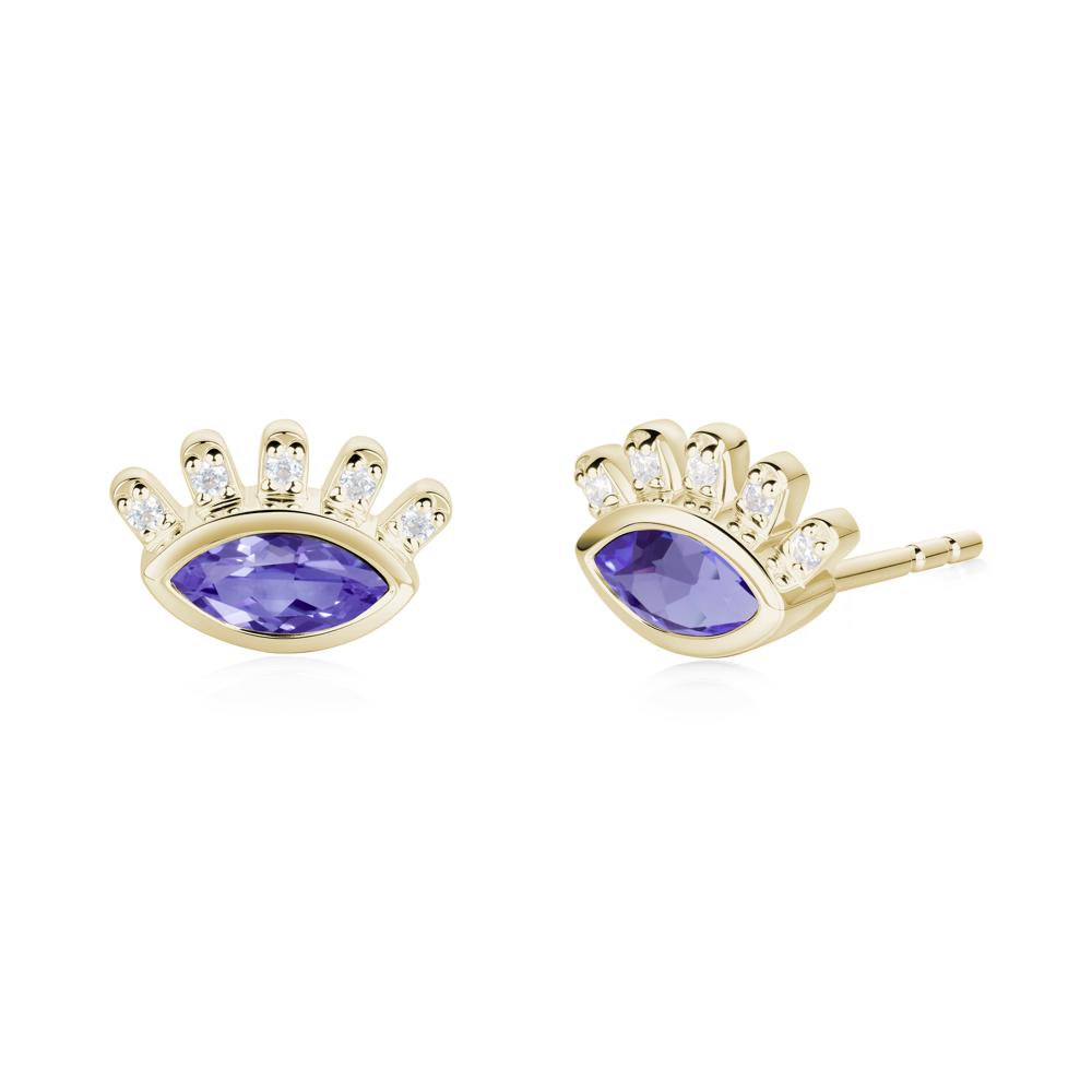 Tanzanite Evil Eye Stud Earrings - LUO Jewelry #metal_14k yellow gold
