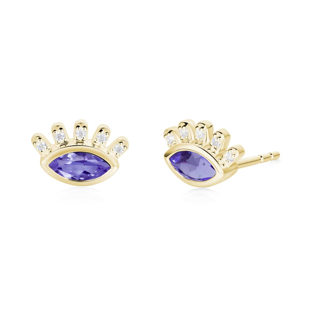 Tanzanite Evil Eye Stud Earrings - LUO Jewelry #metal_18k yellow gold