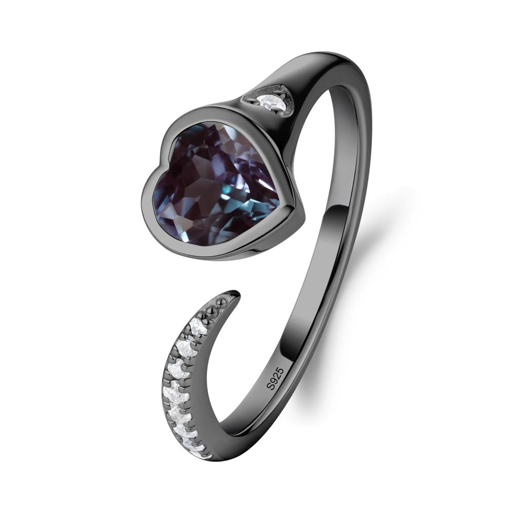 Heart Alexandrite Open Wrap Ring - LUO Jewelry #metal_black finish sterling silver