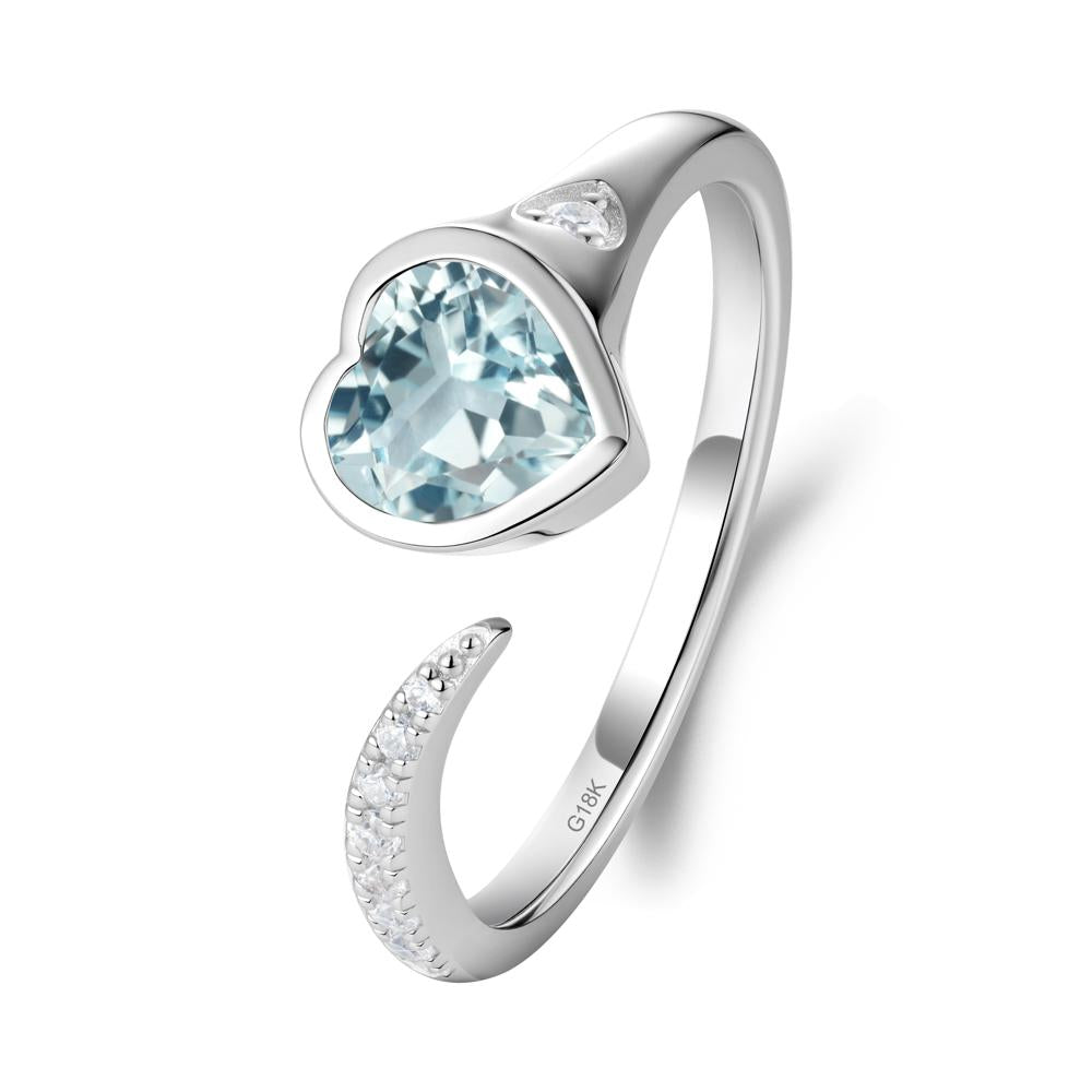 Heart Shapped Aquamarine Open Ring - LUO Jewelry #metal_18k white gold