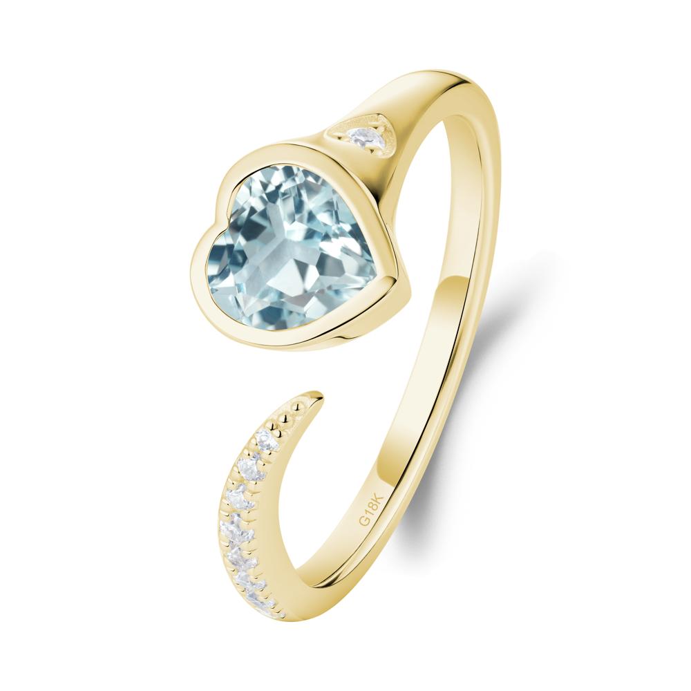 Heart Shapped Aquamarine Open Ring - LUO Jewelry #metal_18k yellow gold