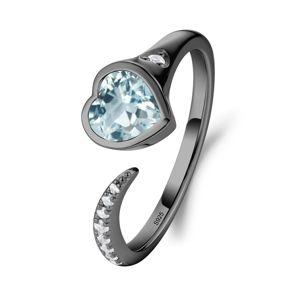 Heart Shapped Aquamarine Open Ring - LUO Jewelry #metal_black finish sterling silver