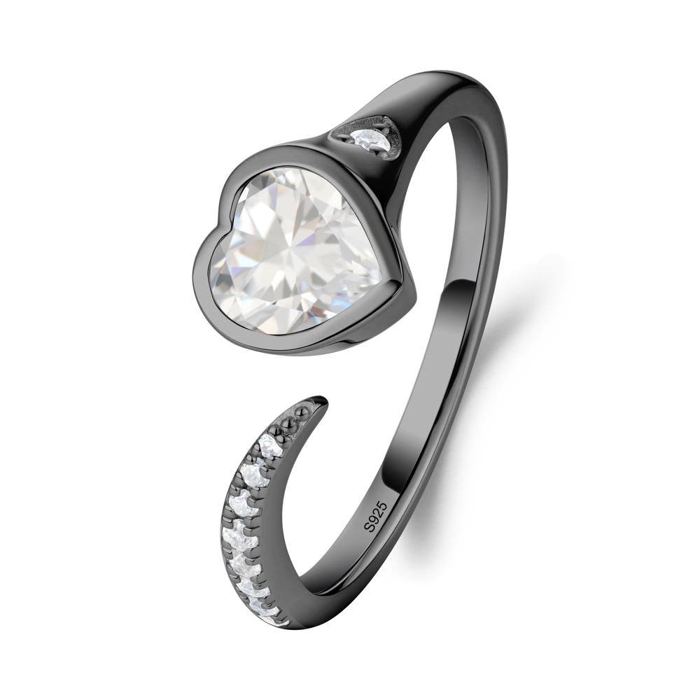 Heart Cubic Zirconia Open Wrap Ring - LUO Jewelry #metal_black finish sterling silver