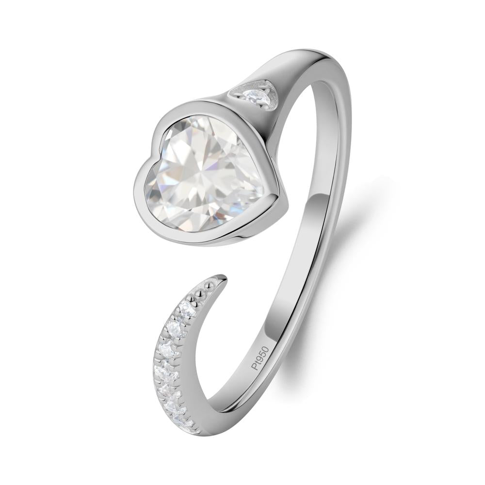 Heart Cubic Zirconia Open Wrap Ring - LUO Jewelry #metal_platinum