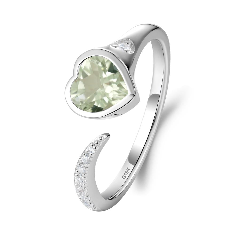 Heart Shapped Green Amethyst Open Ring - LUO Jewelry #metal_18k white gold