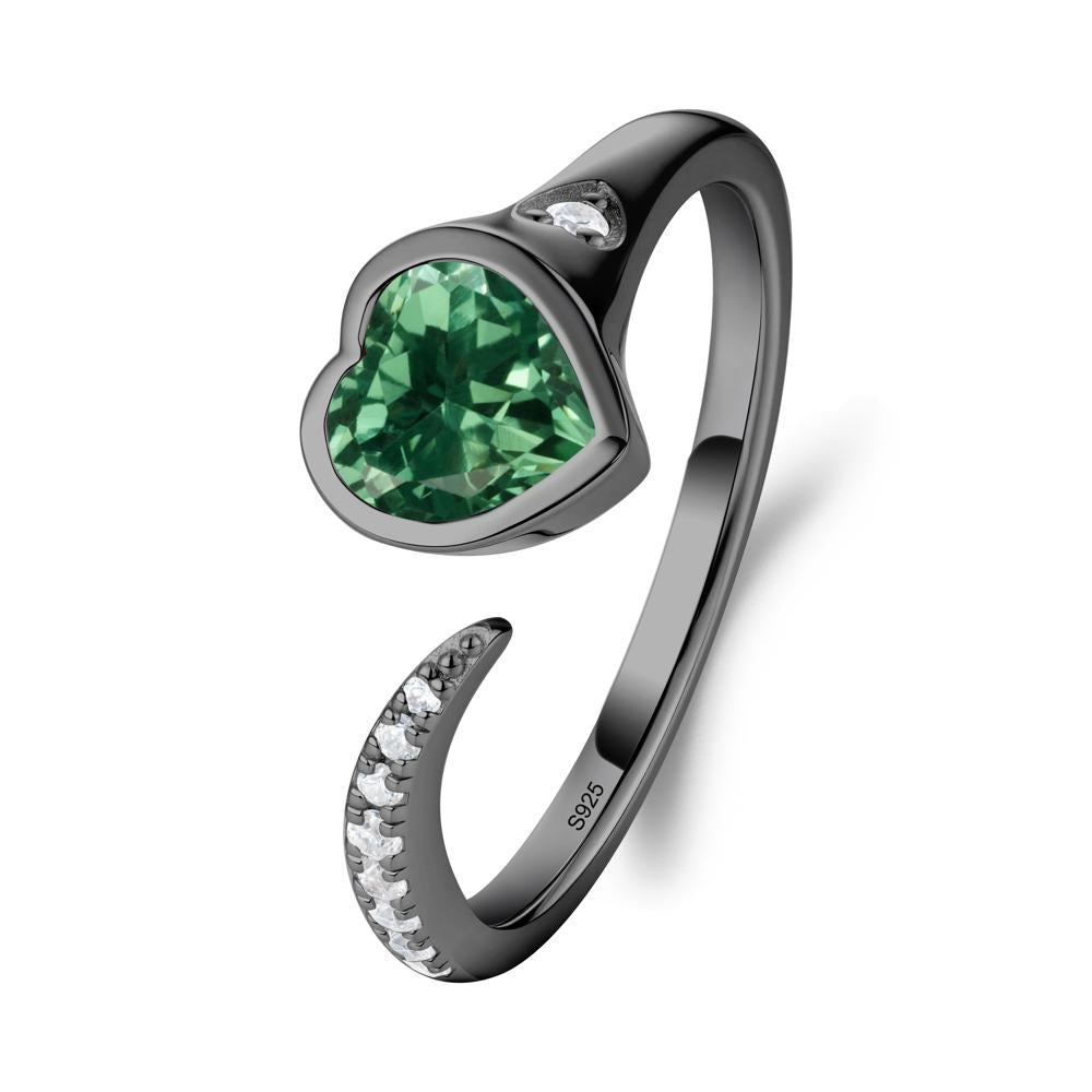 Heart Green Sapphire Open Wrap Ring - LUO Jewelry #metal_black finish sterling silver