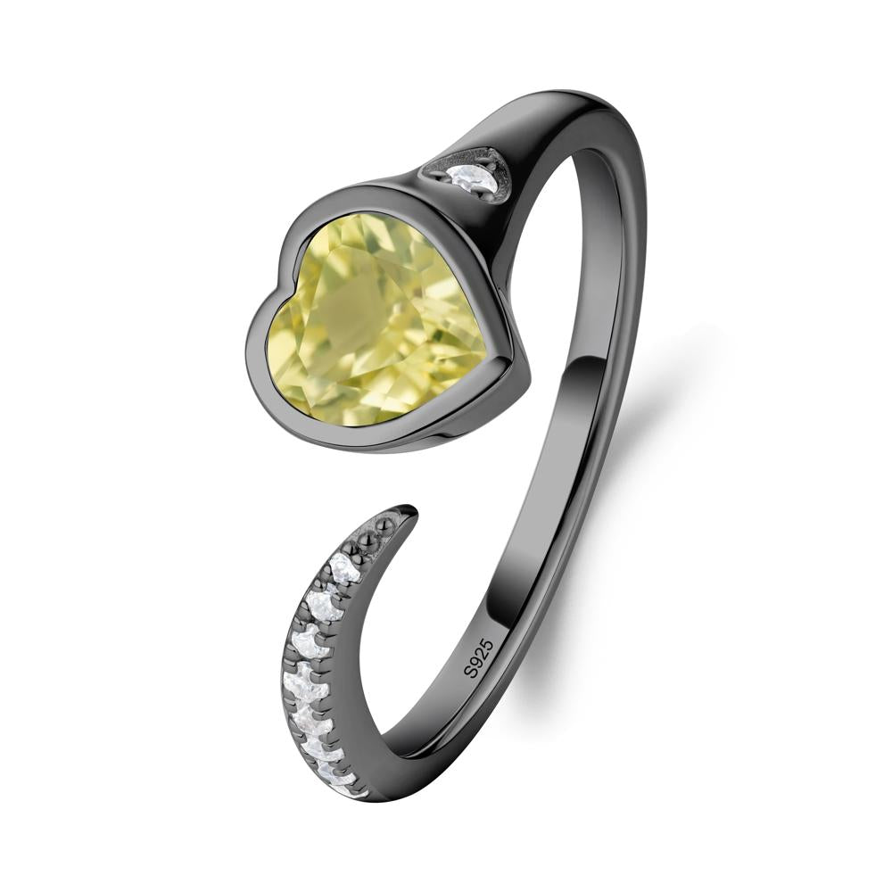 Heart Shapped Lemon Quartz Open Ring - LUO Jewelry #metal_black finish sterling silver
