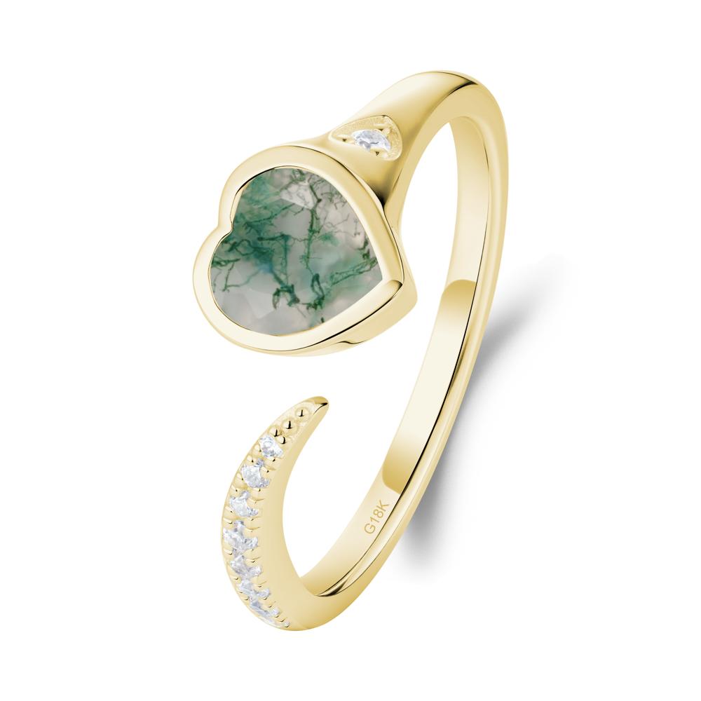 Heart Shapped Moss Agate Open Ring - LUO Jewelry #metal_18k yellow gold