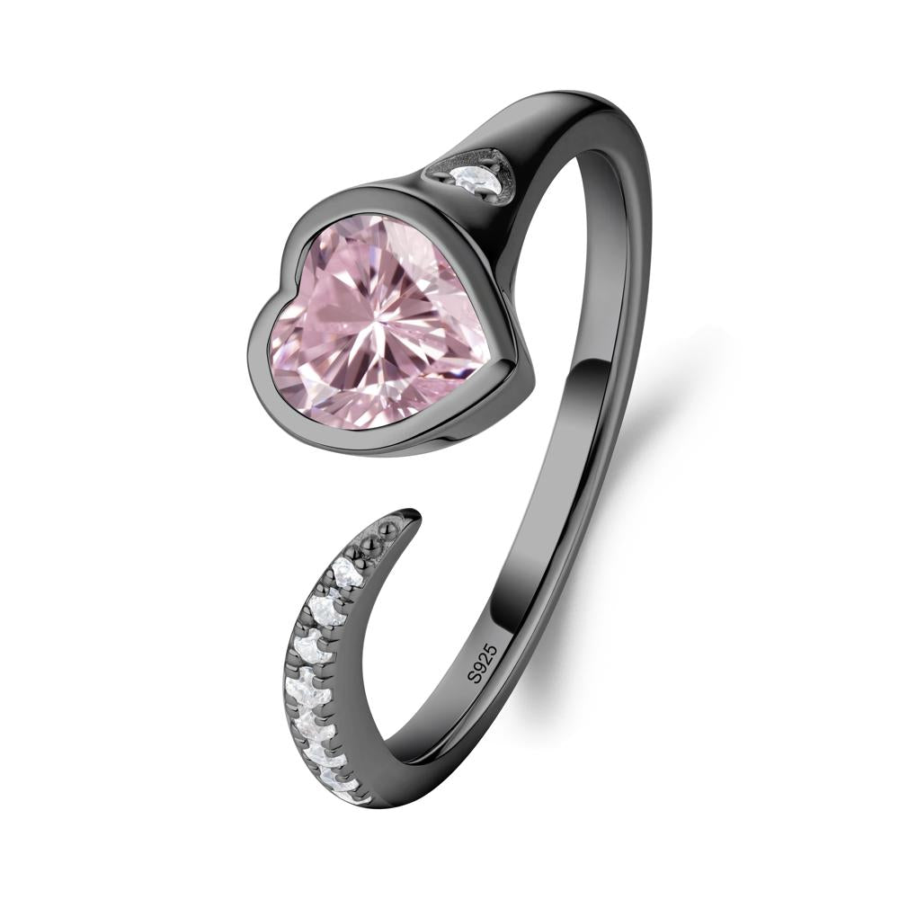 Heart Pink Cubic Zirconia Open Wrap Ring - LUO Jewelry #metal_black finish sterling silver