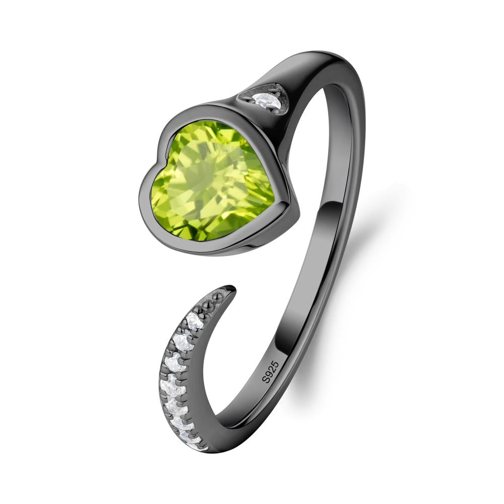 Heart Peridot Open Wrap Ring - LUO Jewelry #metal_black finish sterling silver