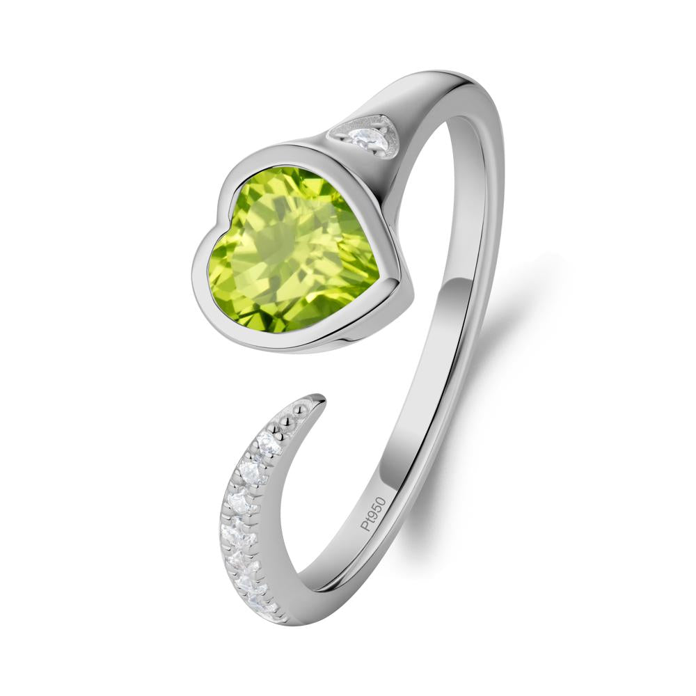 Heart Peridot Open Wrap Ring - LUO Jewelry #metal_platinum