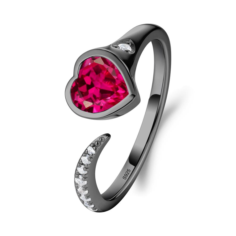Heart Ruby Open Wrap Ring - LUO Jewelry #metal_black finish sterling silver
