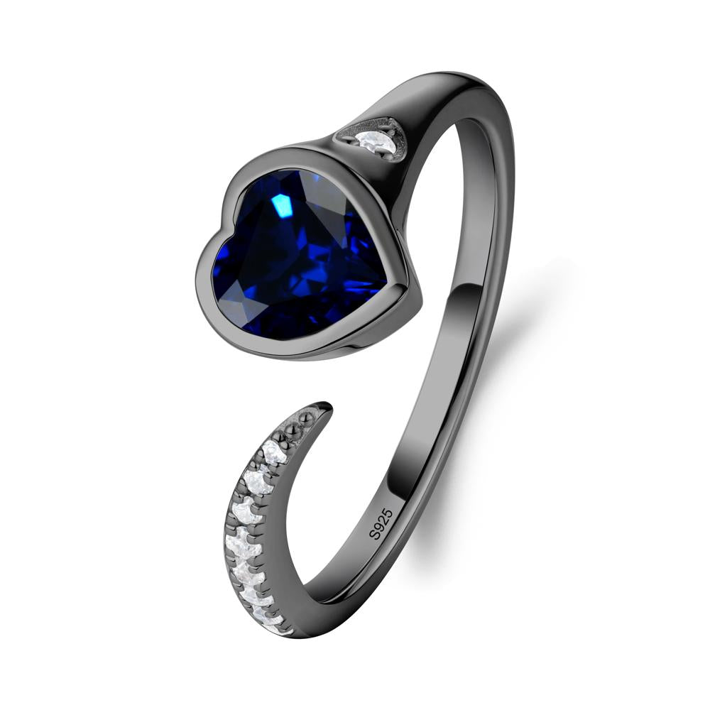 Heart Shapped Sapphire Open Ring - LUO Jewelry #metal_black finish sterling silver