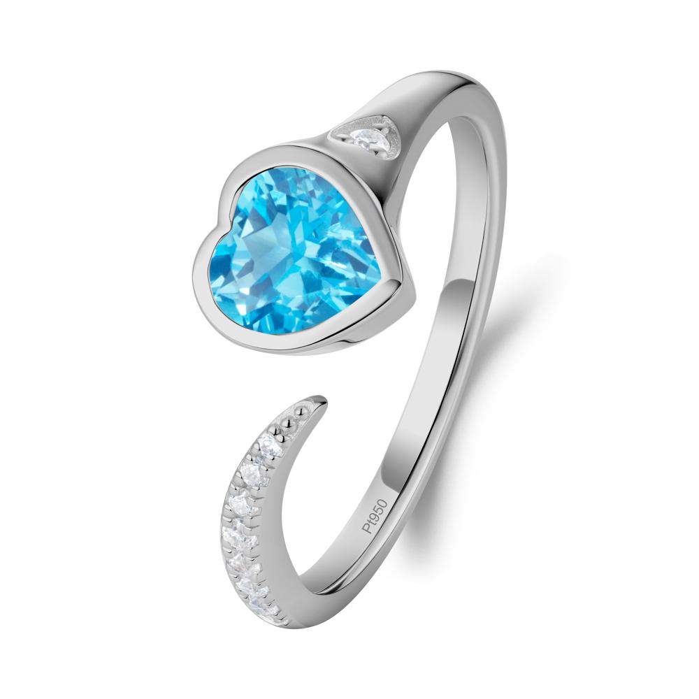 Heart Shapped Swiss Blue Topaz Open Ring - LUO Jewelry #metal_platinum