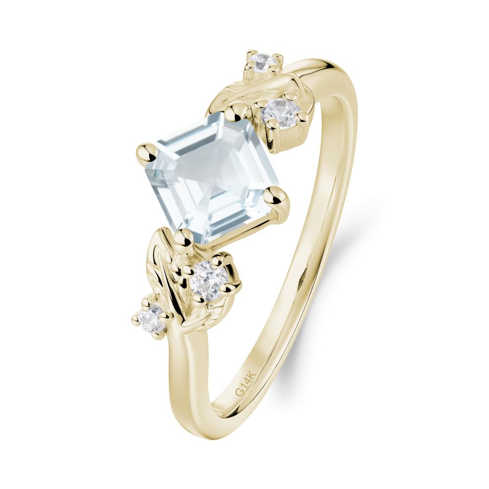 Vintage Leaf Aquamarine Wedding Ring - LUO Jewelry #metal_14k yellow gold