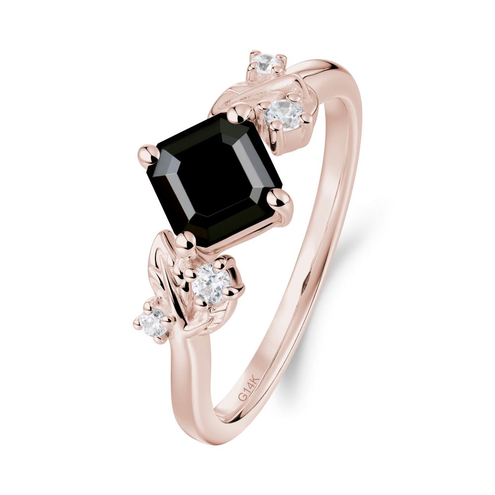 Asscher Cut Black Spinel Engagement Ring - LUO Jewelry #metal_14k rose gold