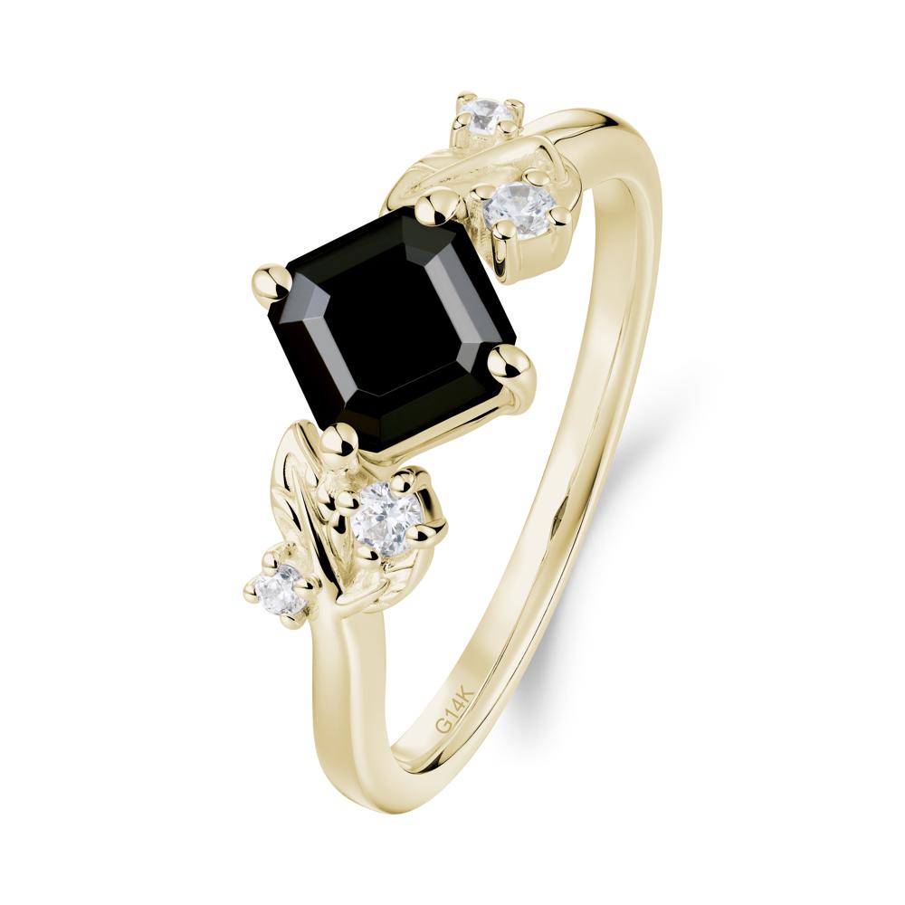 Asscher Cut Black Spinel Engagement Ring - LUO Jewelry #metal_14k yellow gold