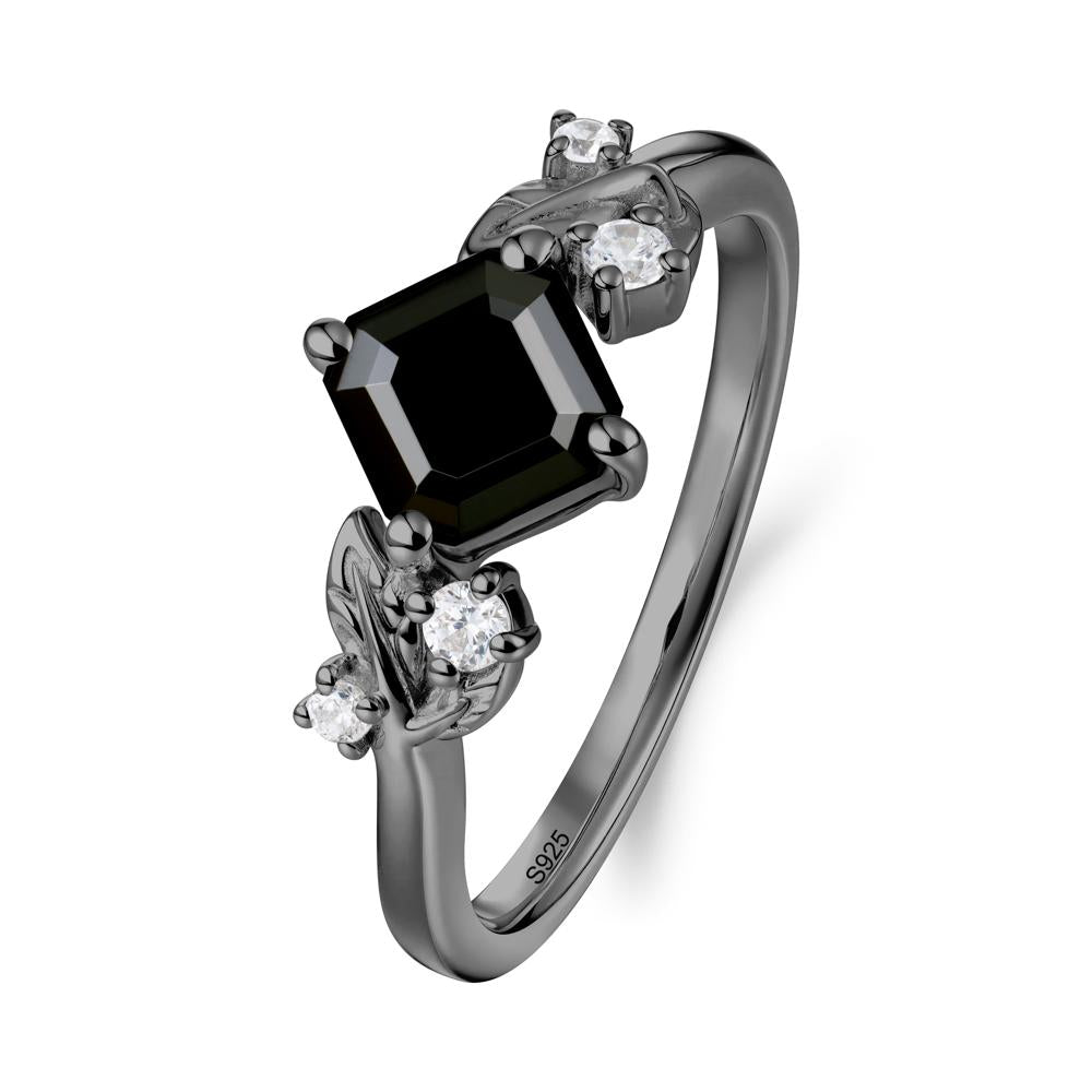 Asscher Cut Black Spinel Engagement Ring - LUO Jewelry #metal_black finish sterling silver