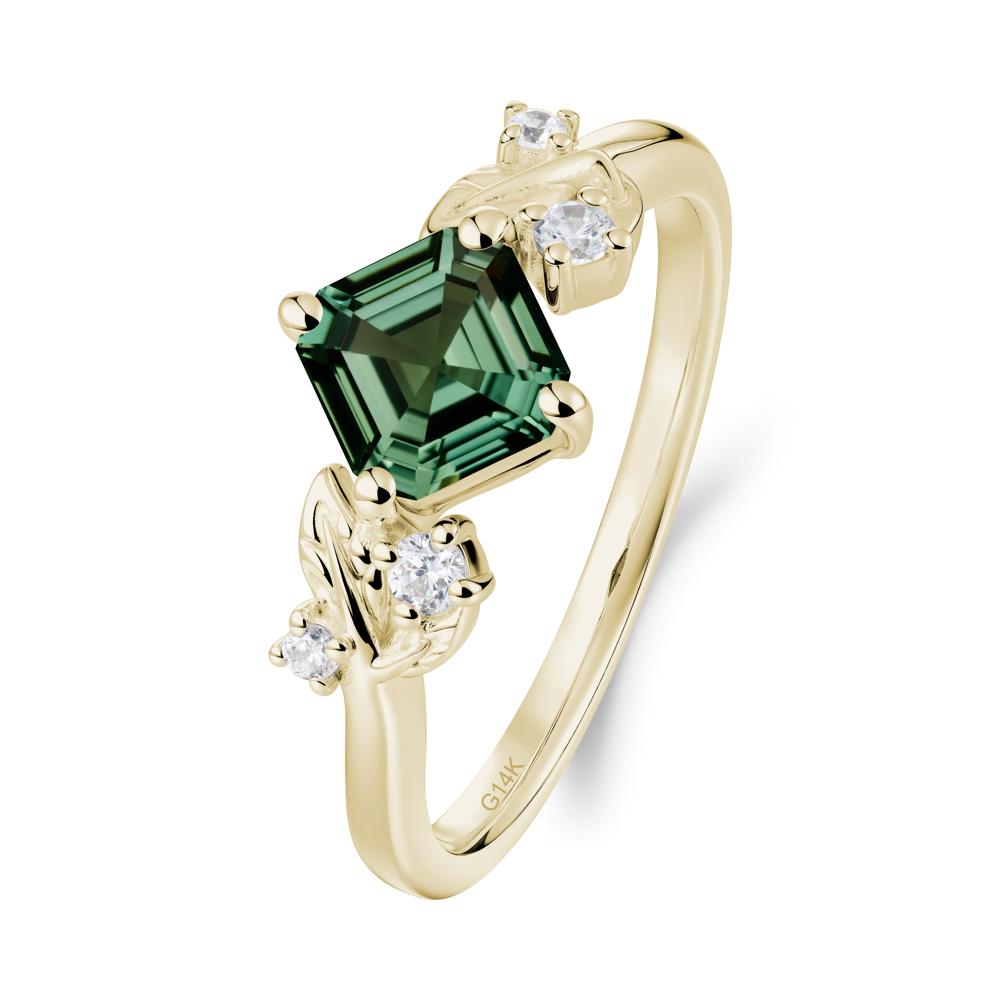 Asscher Cut Green Sapphire Engagement Ring - LUO Jewelry #metal_14k yellow gold