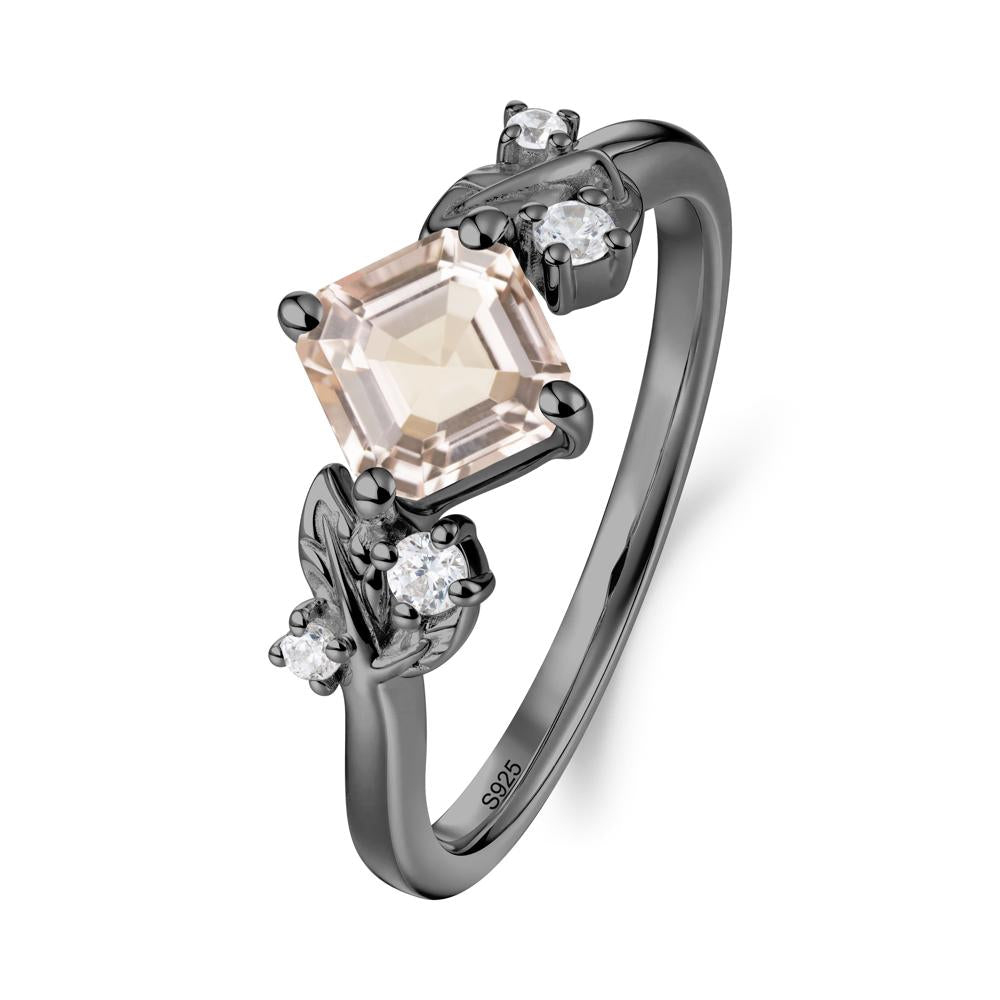 Vintage Leaf Morganite Wedding Ring - LUO Jewelry #metal_black finish sterling silver