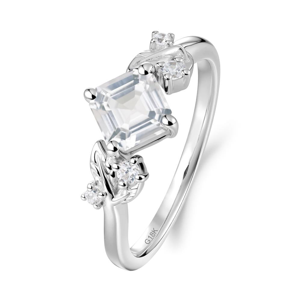 Vintage Leaf White Topaz Wedding Ring - LUO Jewelry #metal_18k white gold