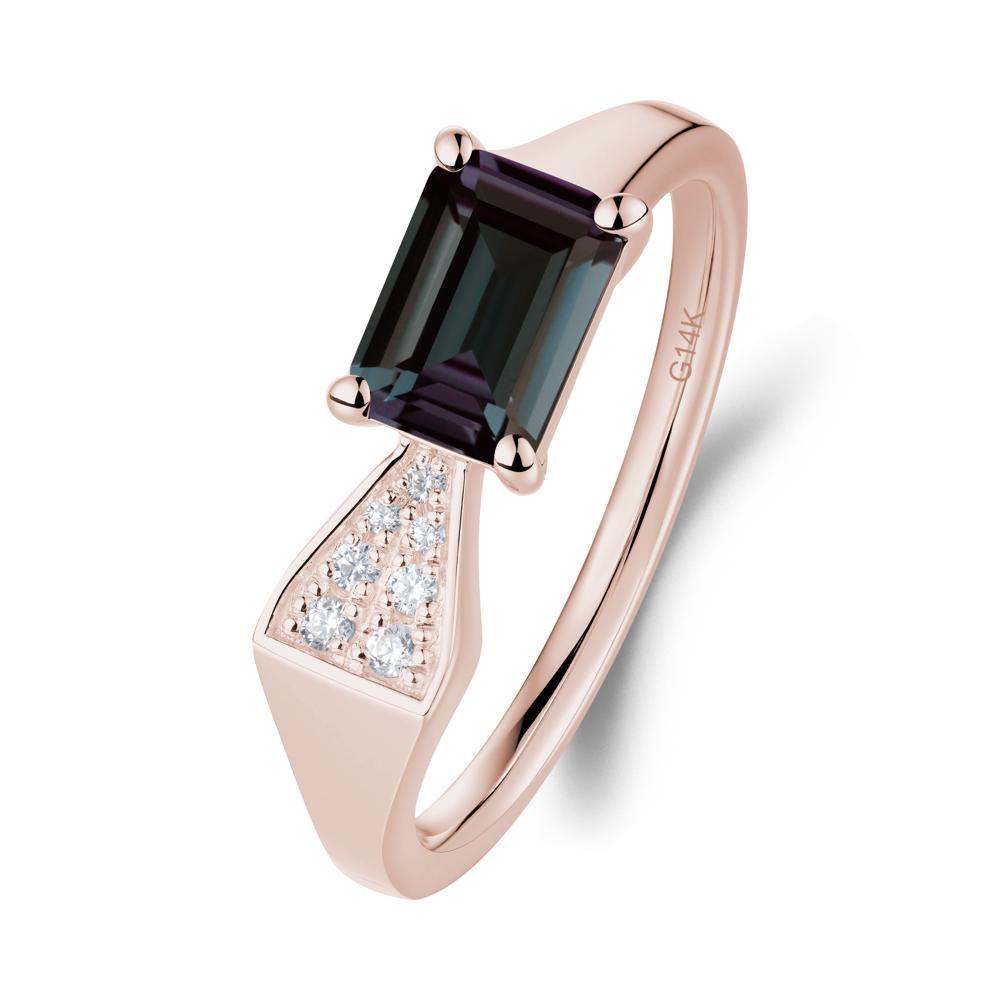 Geometric Emerald Cut Alexandrite Ring - LUO Jewelry #metal_14k rose gold