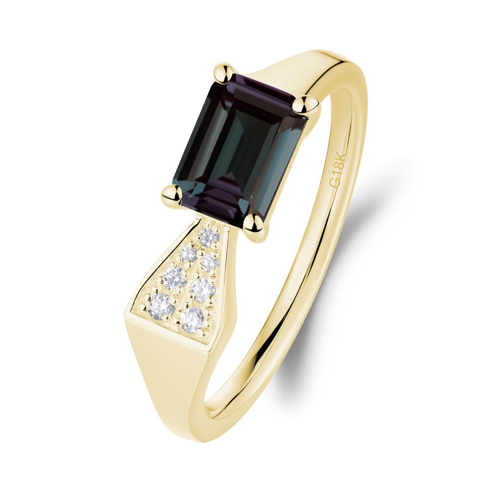 Geometric Emerald Cut Alexandrite Ring - LUO Jewelry #metal_18k yellow gold