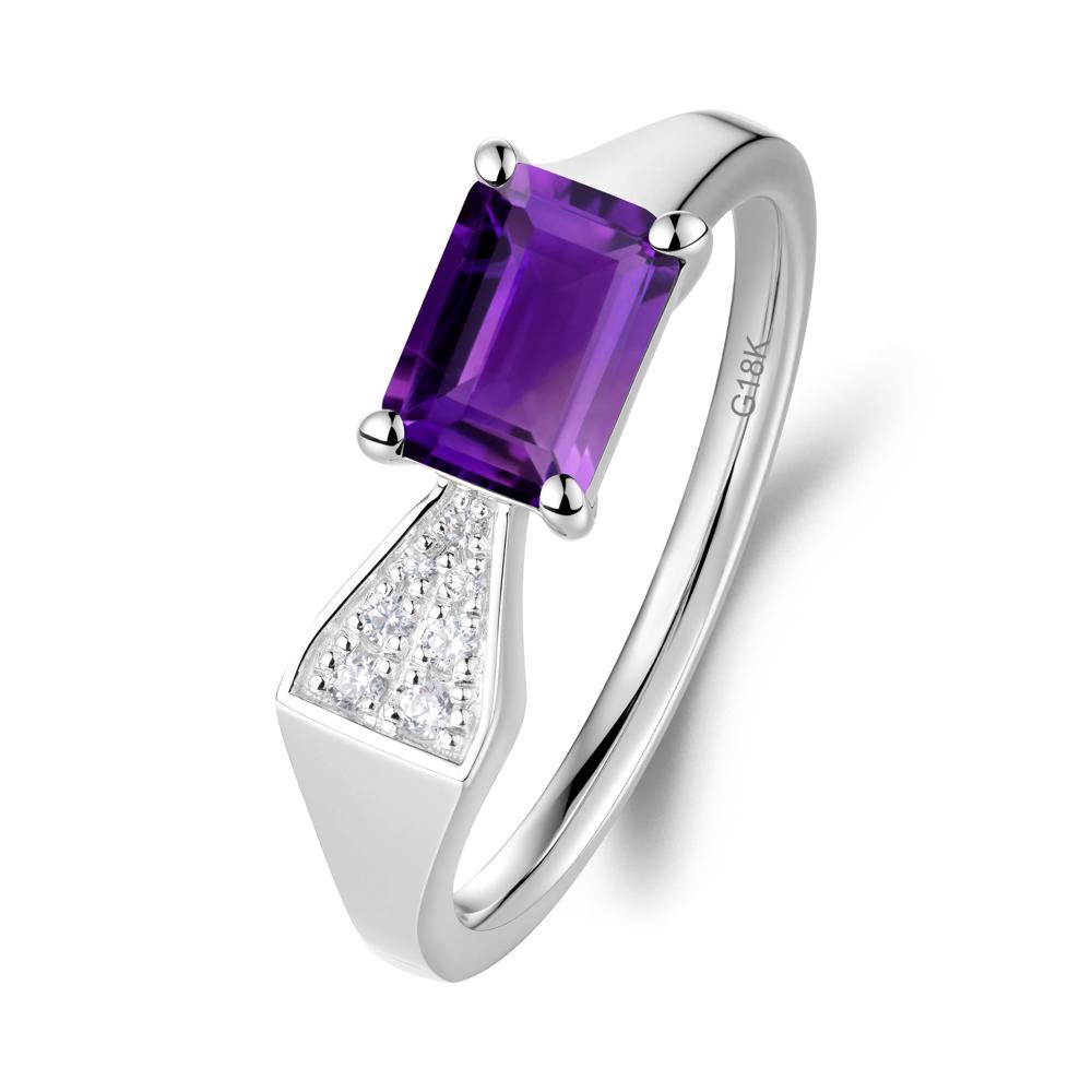 Geometric Emerald Cut Amethyst Ring - LUO Jewelry #metal_18k white gold