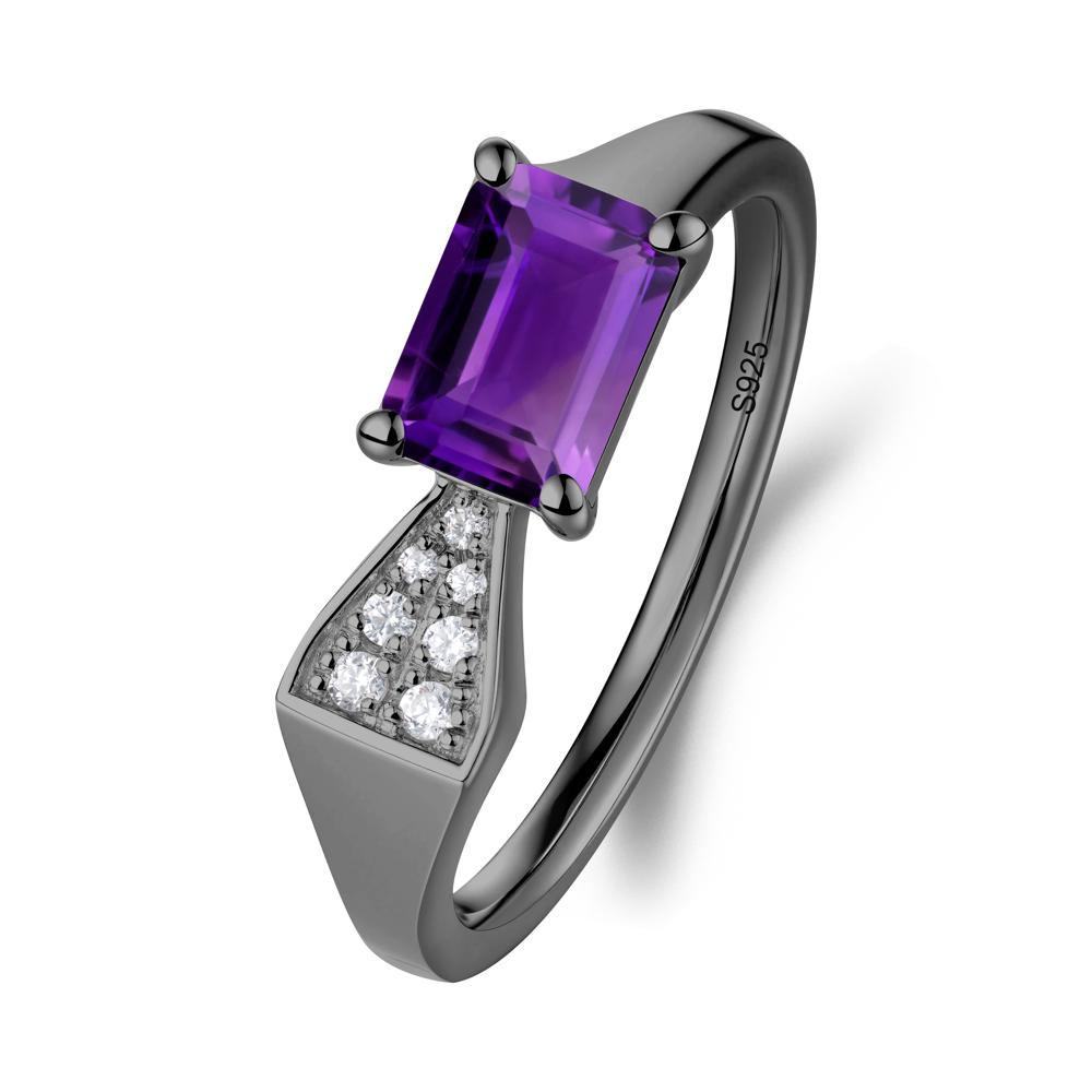 Geometric Emerald Cut Amethyst Ring - LUO Jewelry #metal_black finish sterling silver