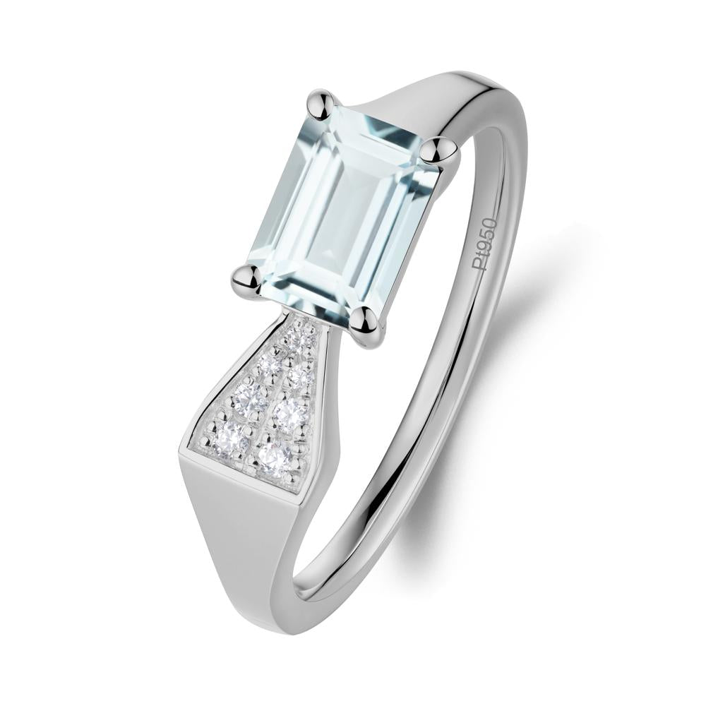 Geometric Emerald Cut Aquamarine Ring - LUO Jewelry #metal_platinum
