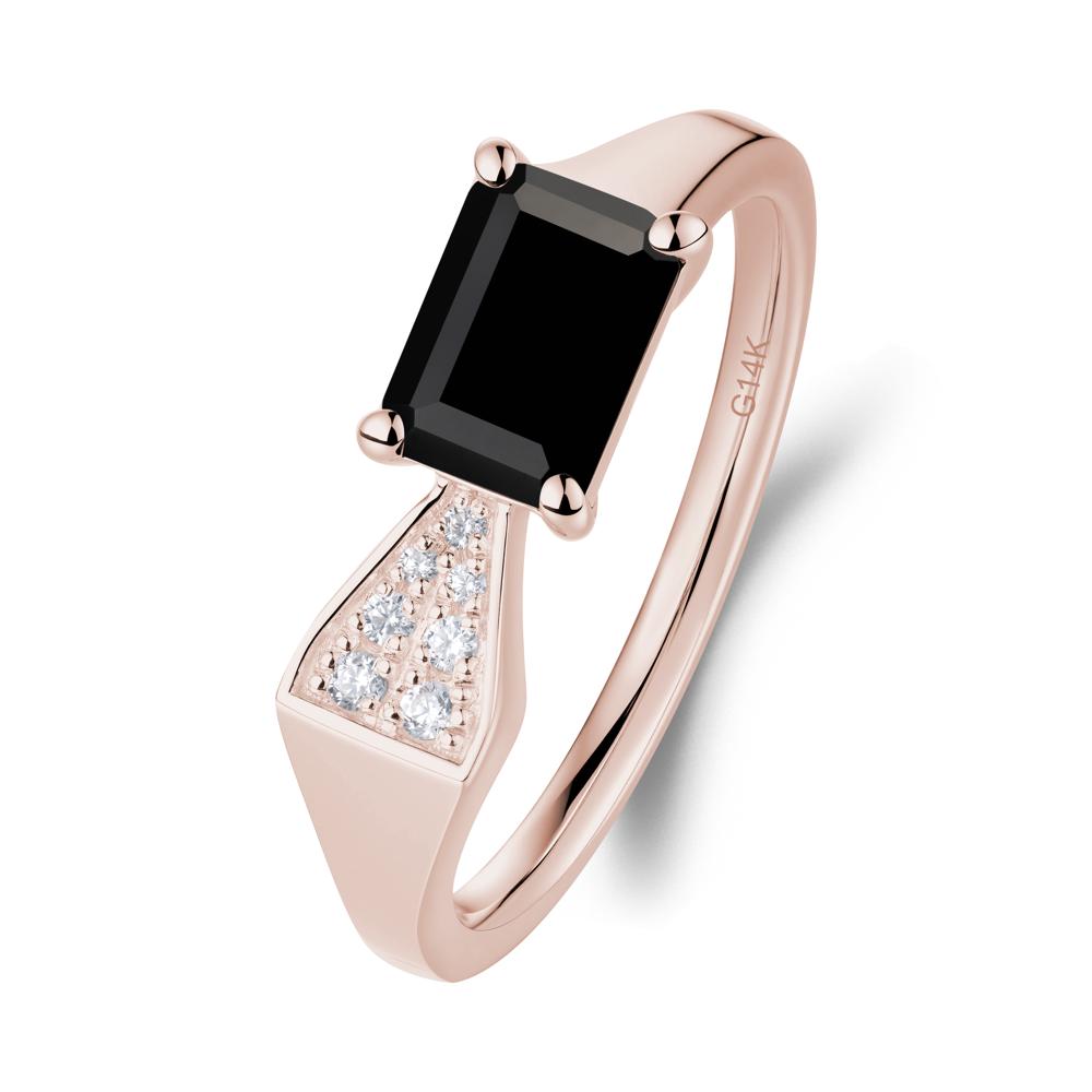 Geometric Emerald Cut Black Spinel Ring - LUO Jewelry #metal_14k rose gold