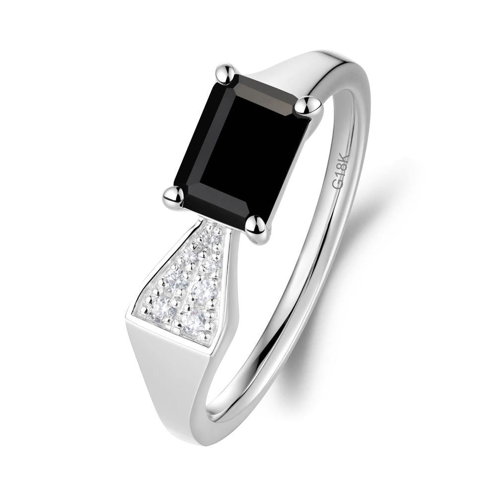 Geometric Emerald Cut Black Spinel Ring - LUO Jewelry #metal_18k white gold