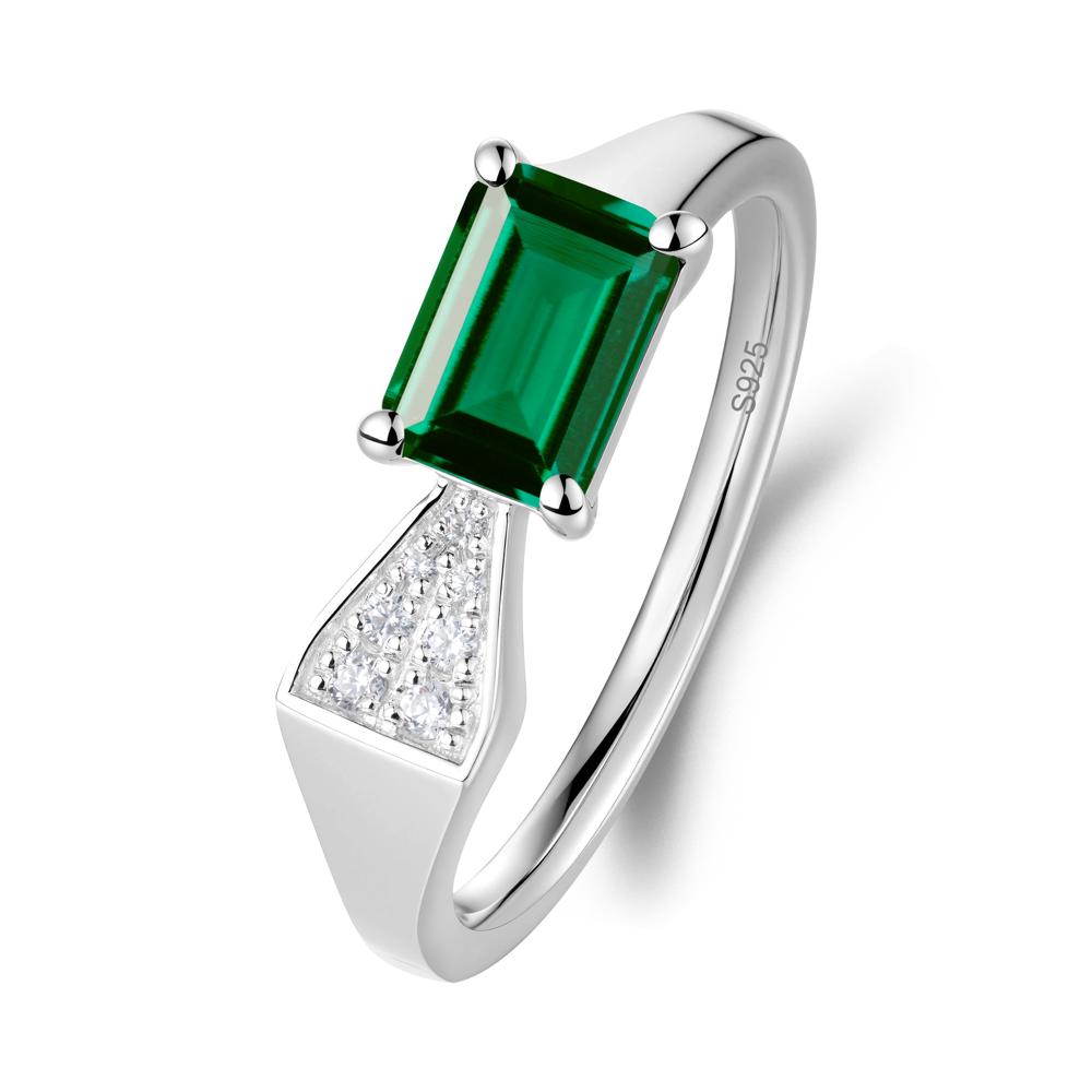 Geometric Emerald Cut Emerald Ring - LUO Jewelry #metal_sterling silver