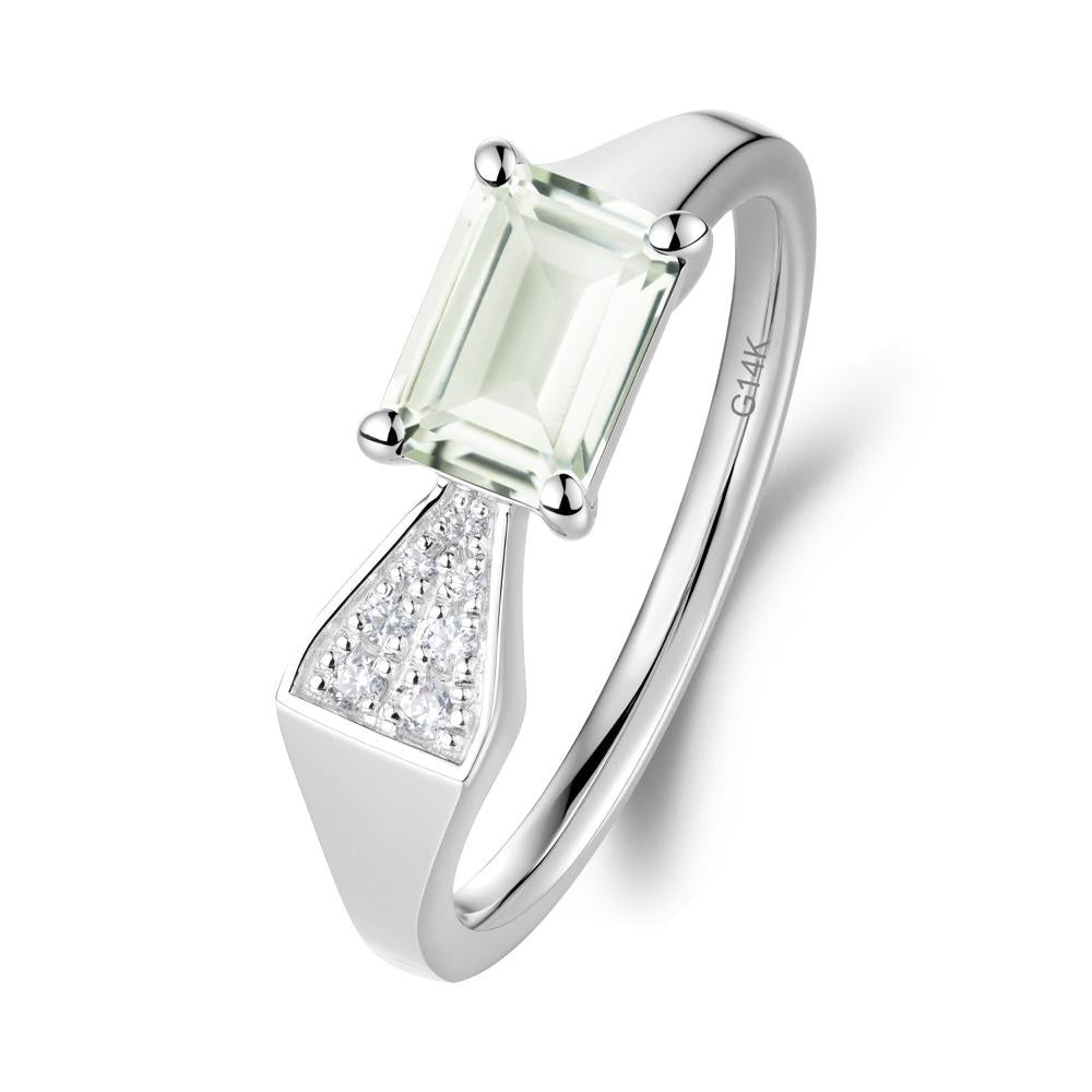 Geometric Emerald Cut Green Amethyst Ring - LUO Jewelry #metal_14k white gold