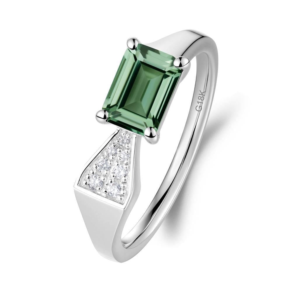 Geometric Emerald Cut Green Sapphire Ring - LUO Jewelry #metal_18k white gold